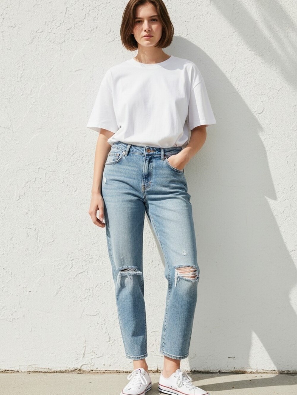 Jordache Light Wash High-Rise Straight Jeans with Yellow Topstitch